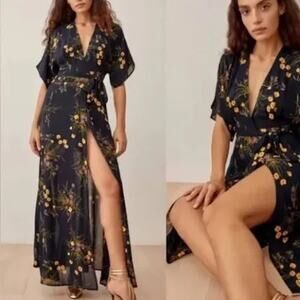 Reformation Winslow Dress XS Floral Wrap Maxi Slit NWT